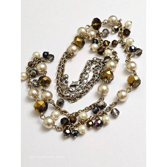 Vintage Station AB Crystal Sautoir Pearl Multi-Faceted Beaded Necklace 33" - Picture 1 of 5